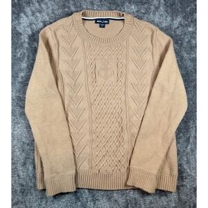 Nautica Jeans Co Tan Cable Knit Anchor Crewneck Sweater XL Camel Pullover